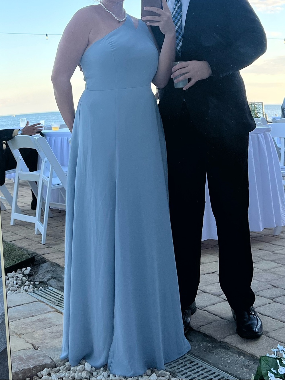 Light Blue One-Shoulder Bridesmaid Gown